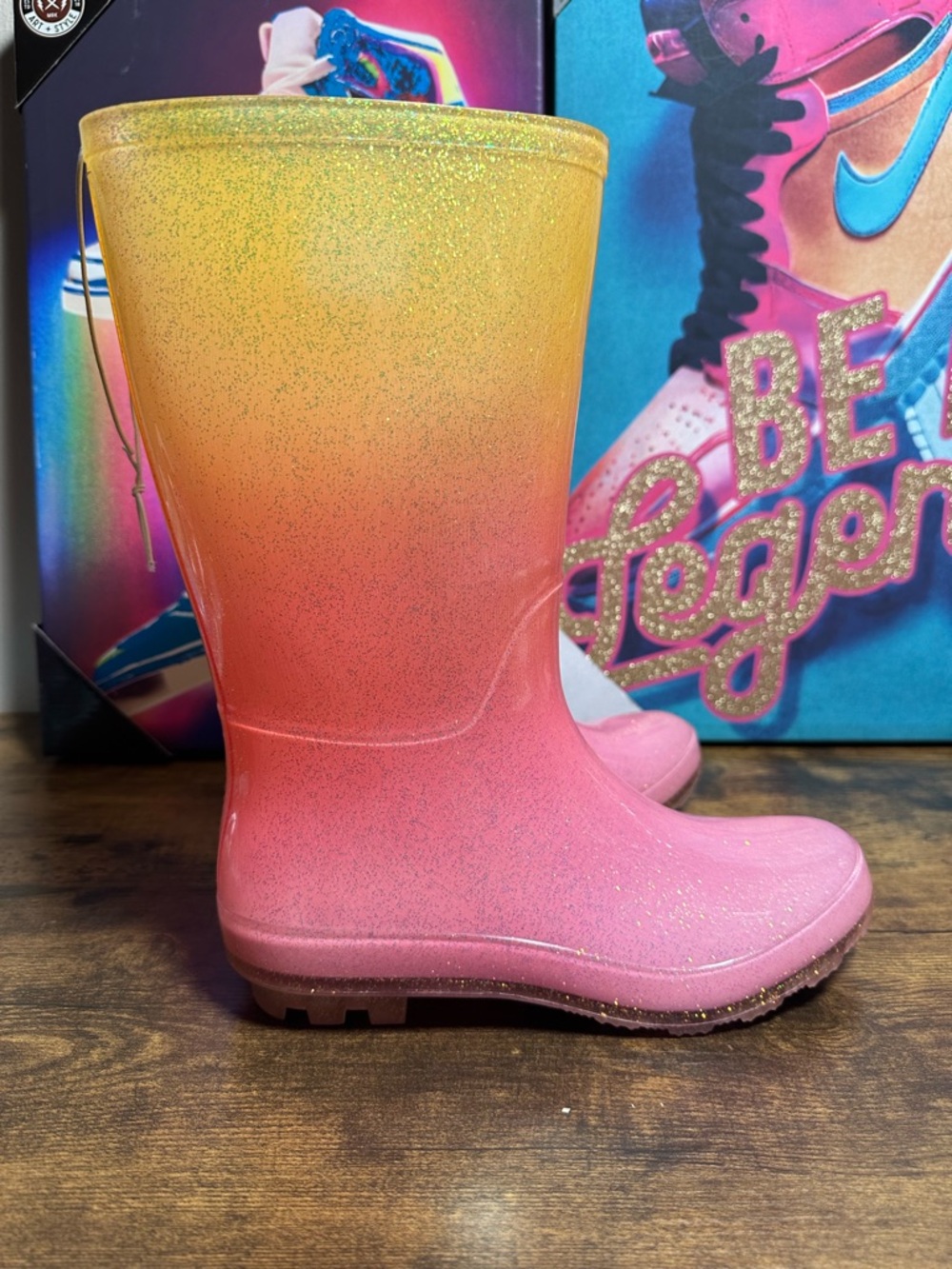 Girl's Cat & Jack ombre pink and yellow rain boots, size 4